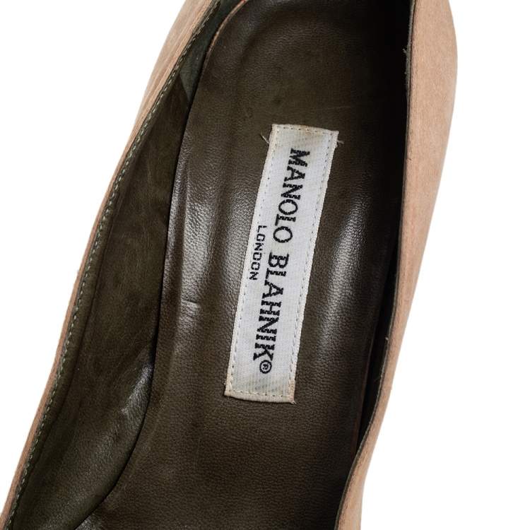 Pre Owned Manolo Blahnik Green/Beige Suede Pointed Toe Pumps Size 38.5