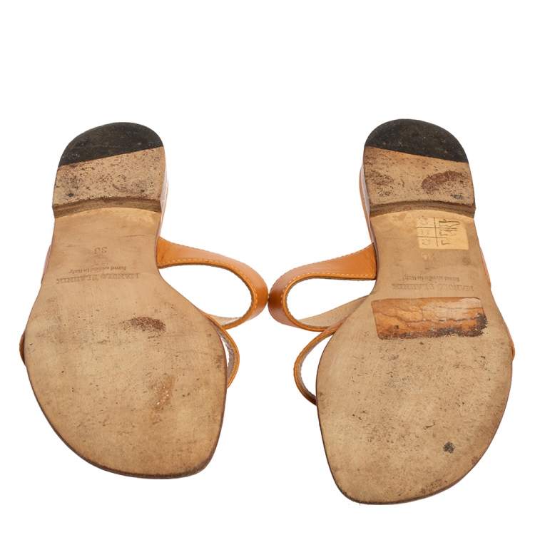 Pre Owned Manolo Blahnik Tan Leather Susa Flat Sandals Size 36