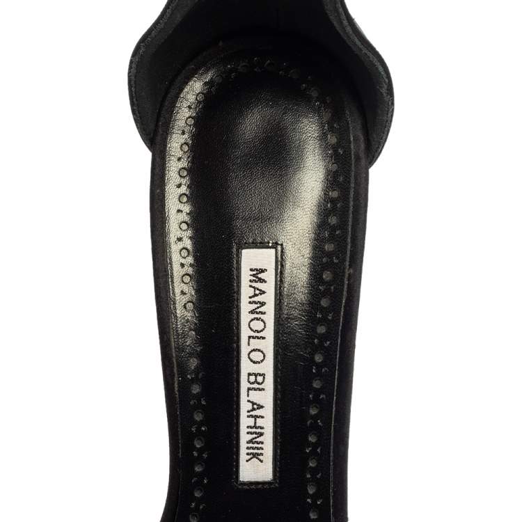 Pre Owned Manolo Blahnik Black Satin Firadou Crystal Embellished Ankle Strap Sandals Size 39.5