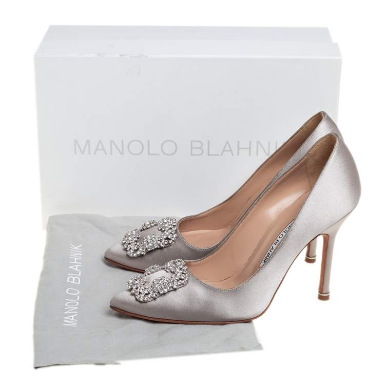 Pre Owned Manolo Blahnik Grey Satin Hangisi Pumps Size 37