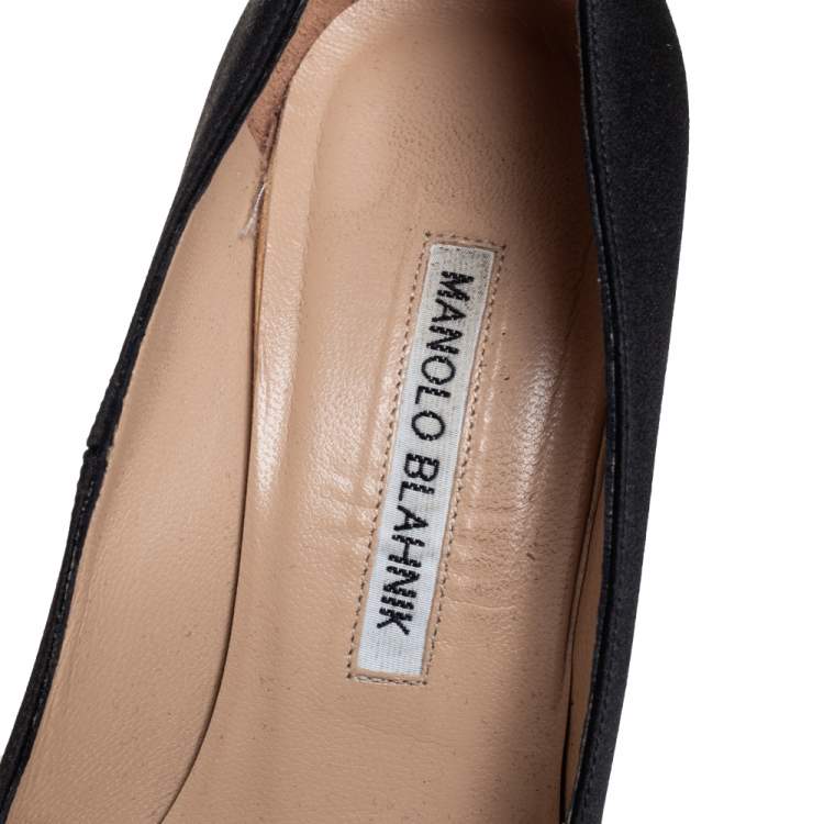 Pre Owned Manolo Blahnik Black Satin Okkava Crystal Embellished Pumps Size 38.5