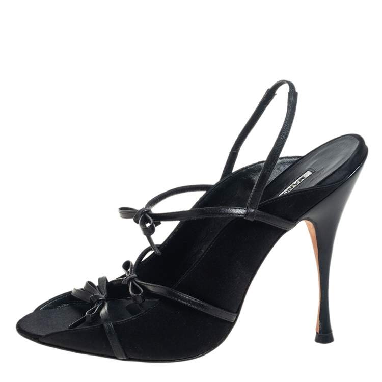 Pre Owned Manolo Blahnik Black Leather Bow Sandals Size 40