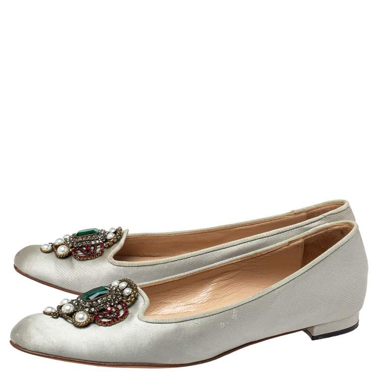 Pre Owned Manolo Blahnik Grey Satin Eufrasia Smoking Slippers Size 35