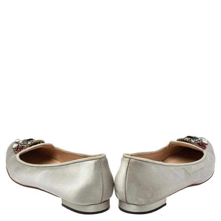 Pre Owned Manolo Blahnik Grey Satin Eufrasia Smoking Slippers Size 35