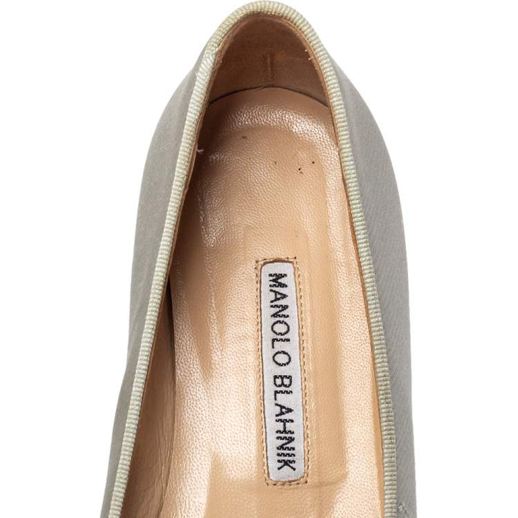 Pre Owned Manolo Blahnik Grey Satin Eufrasia Smoking Slippers Size 35