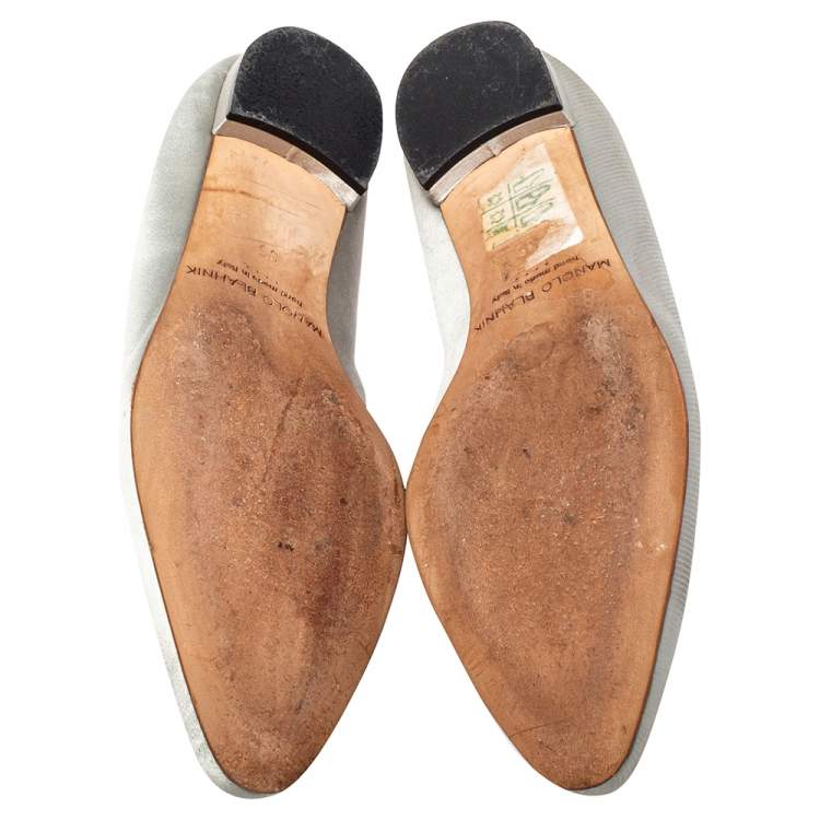 Pre Owned Manolo Blahnik Grey Satin Eufrasia Smoking Slippers Size 35
