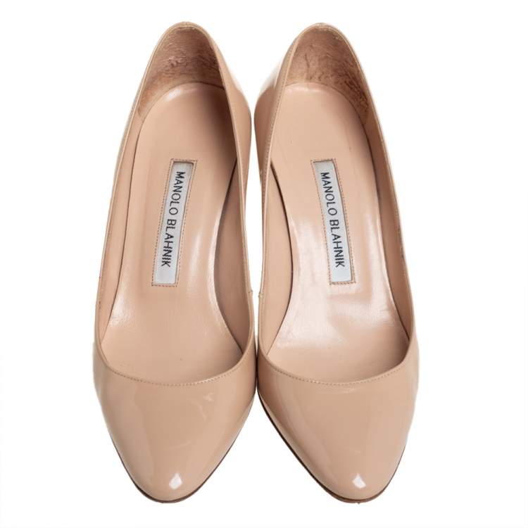 Pre Owned Manolo Blahnik Beige Leather Pumps Size 36