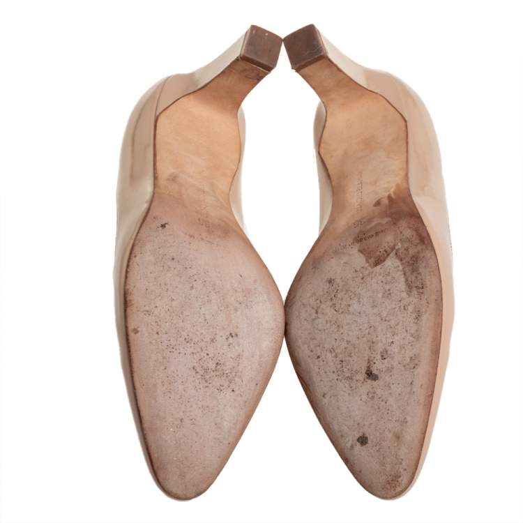 Pre Owned Manolo Blahnik Beige Leather Pumps Size 36