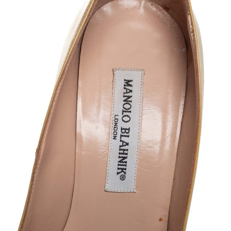 Pre Owned Manolo Blahnik Olive Green Patent Leather  Pointed Toe Pumps Size 39