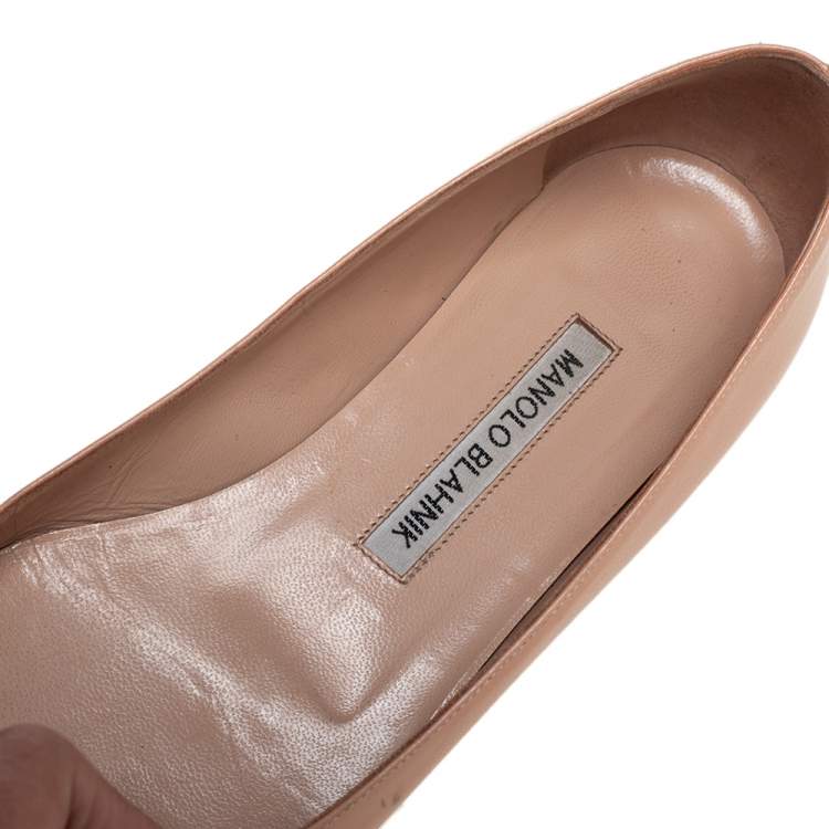 Pre Owned Manolo Blahnik Beige Leather Hangisi Embellished Ballet Flats Size 36
