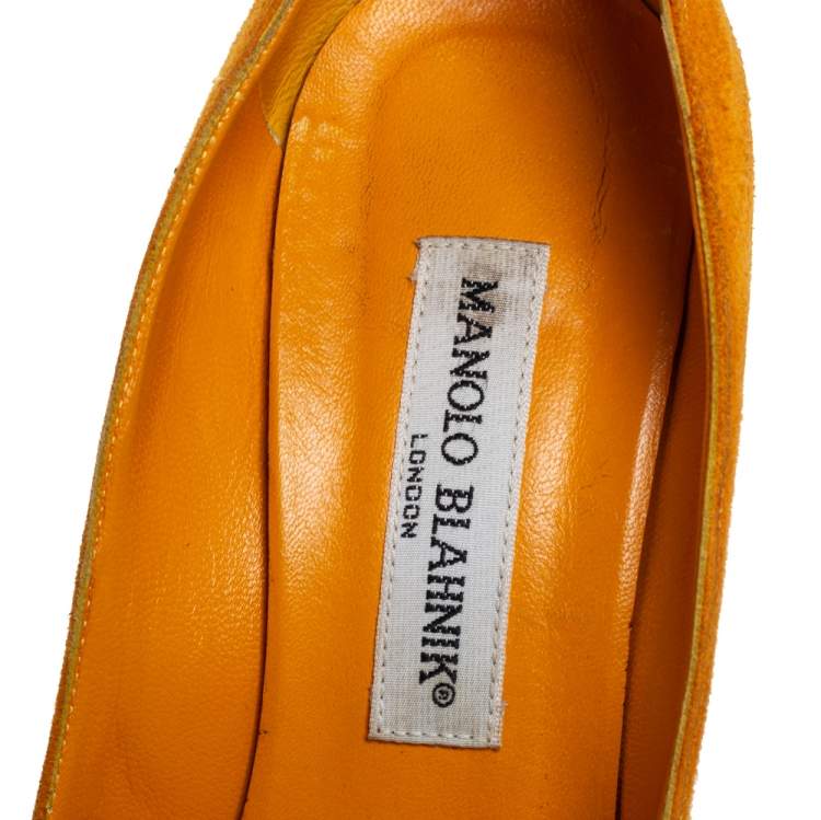 Pre Owned Manolo Blahnik Yellow Suede BB Pointed Toe Pumps Size 36