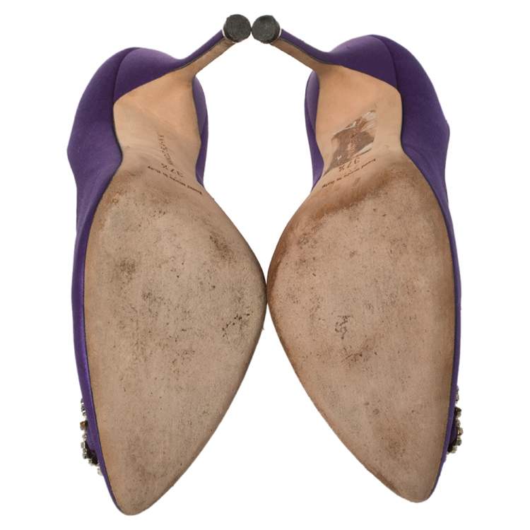 Pre Owned Manolo Blahnik Purple Satin Hangisi Pumps Size 37.5