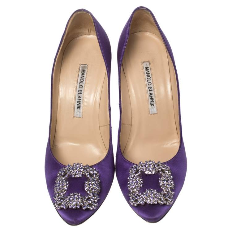 Pre Owned Manolo Blahnik Purple Satin Hangisi Pumps Size 37.5