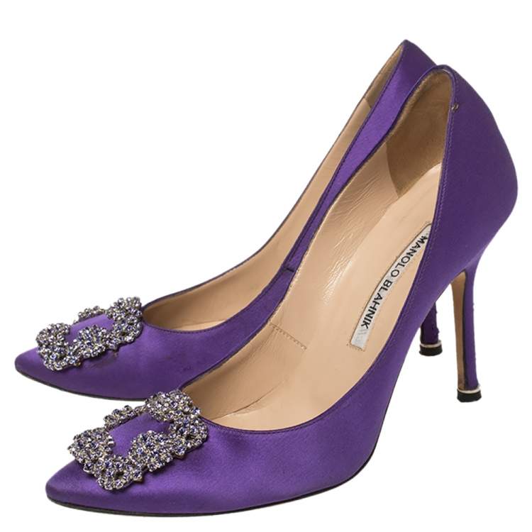 Pre Owned Manolo Blahnik Purple Satin Hangisi Pumps Size 37.5