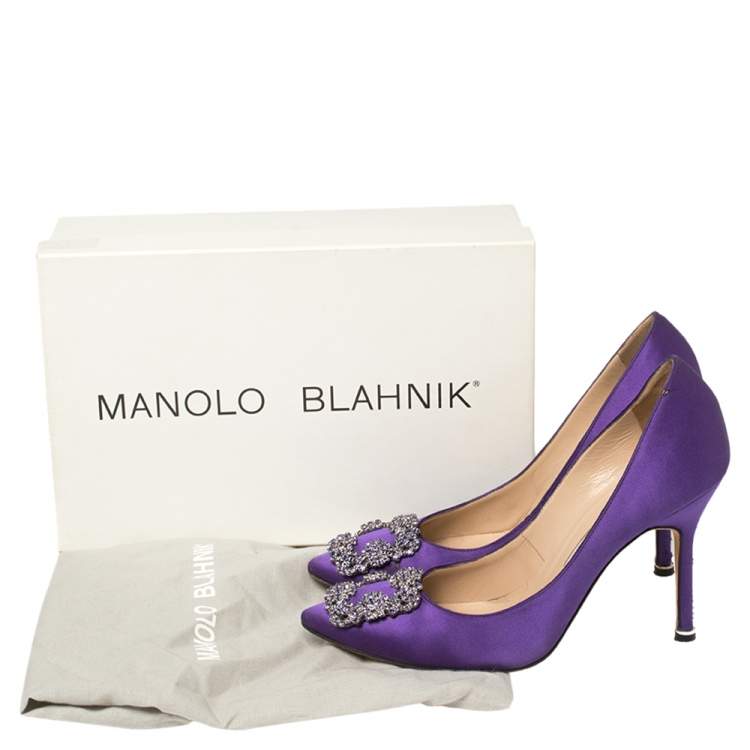 Pre Owned Manolo Blahnik Purple Satin Hangisi Pumps Size 37.5