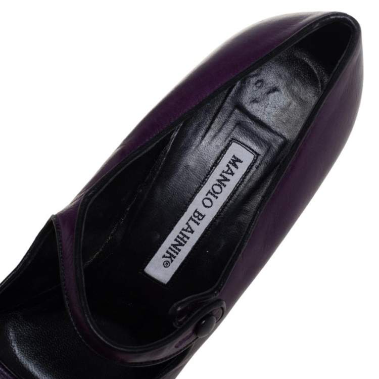 Pre Owned Manolo Blahnik Purple Leather Mary Jane Pumps Size 39.5