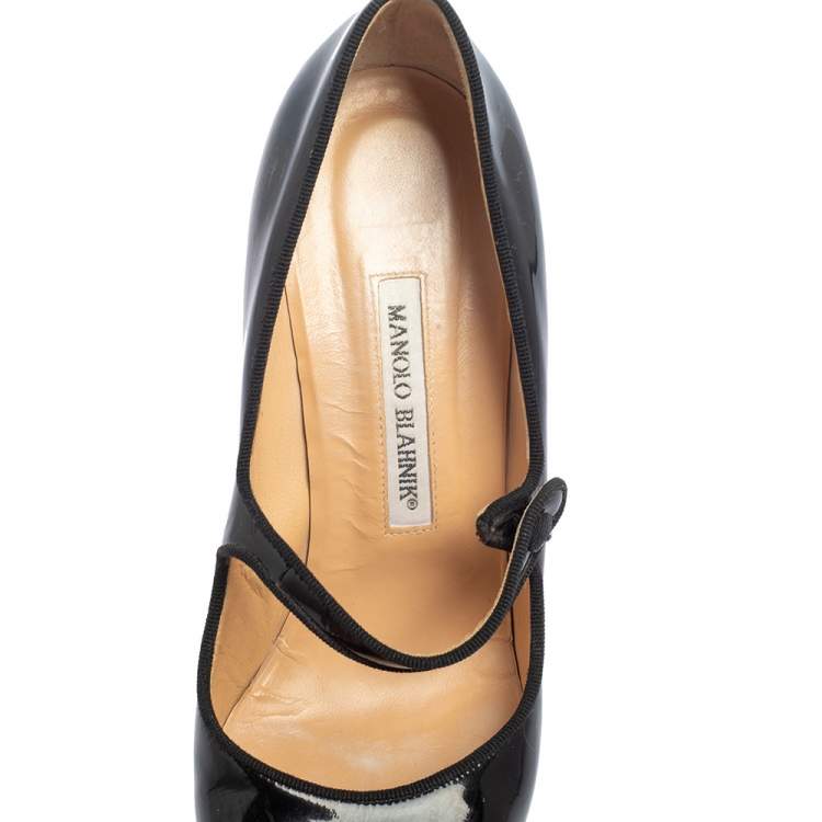 Pre Owned Manolo Blahnik Black Patent Leather Camparinew Mary Jane Pumps Size 39.5