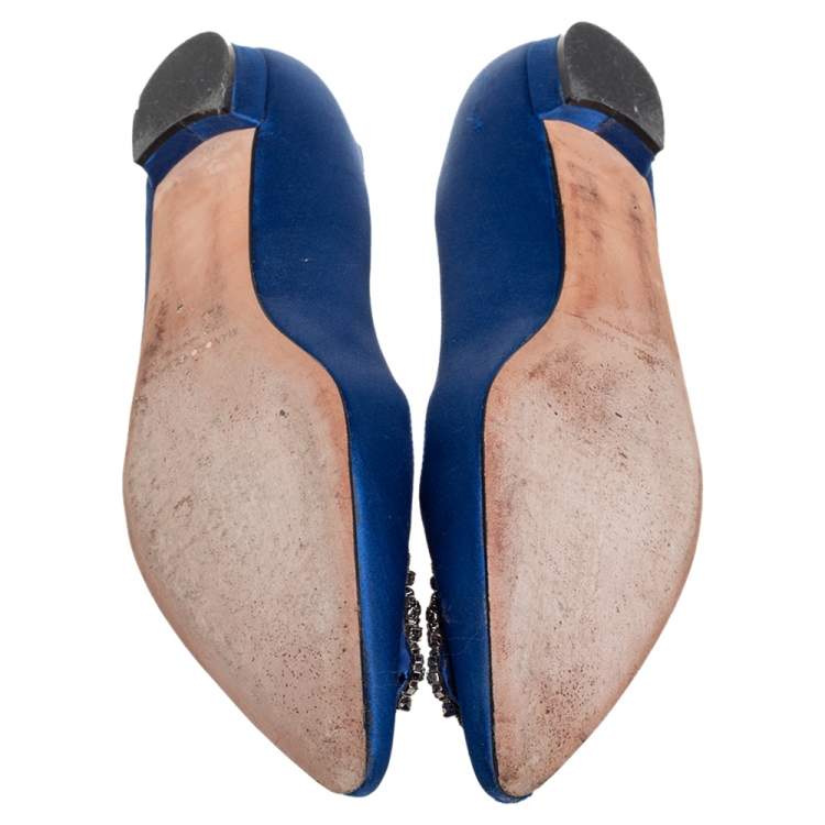Pre Owned Manolo Blahnik Blue Satin Hangisi Flats Size 42
