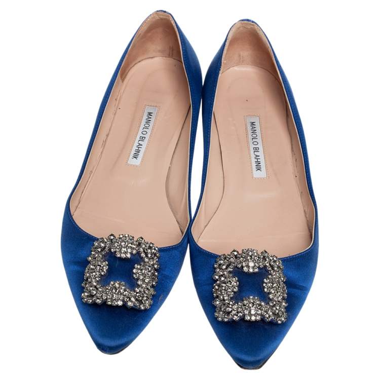 Pre Owned Manolo Blahnik Blue Satin Hangisi Flats Size 42