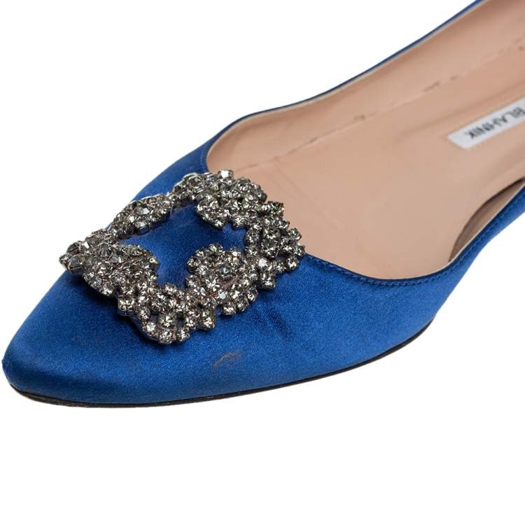 Pre Owned Manolo Blahnik Blue Satin Hangisi Flats Size 42