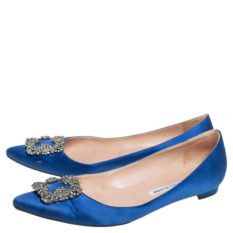 Pre Owned Manolo Blahnik Blue Satin Hangisi Flats Size 42
