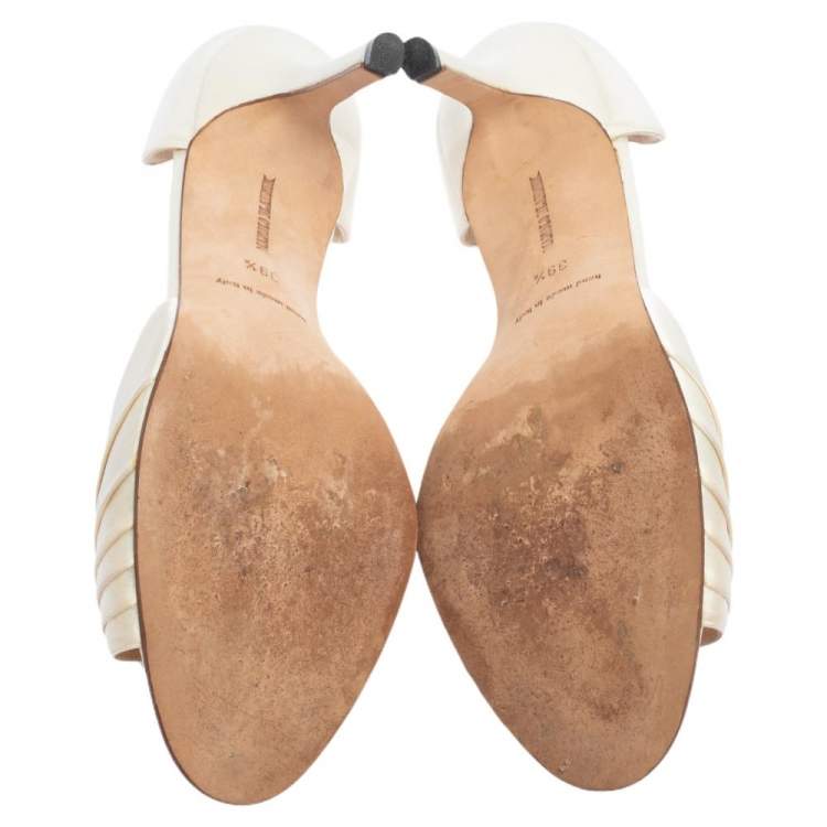 Pre Owned Manolo Blahnik Cream Pleated Satin Sedaraby D'orsay Sandals Size 39.5