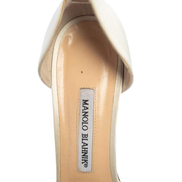 Pre Owned Manolo Blahnik Cream Pleated Satin Sedaraby D'orsay Sandals Size 39.5