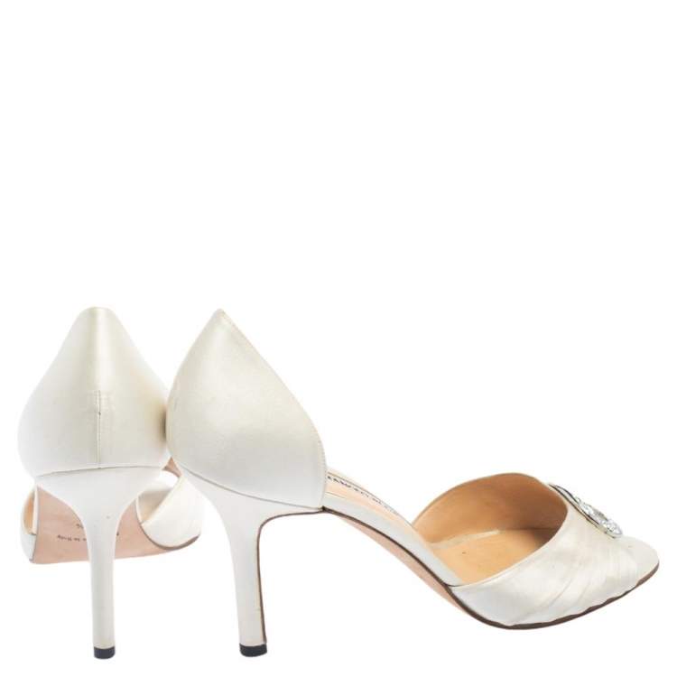 Pre Owned Manolo Blahnik Cream Pleated Satin Sedaraby D'orsay Sandals Size 39.5
