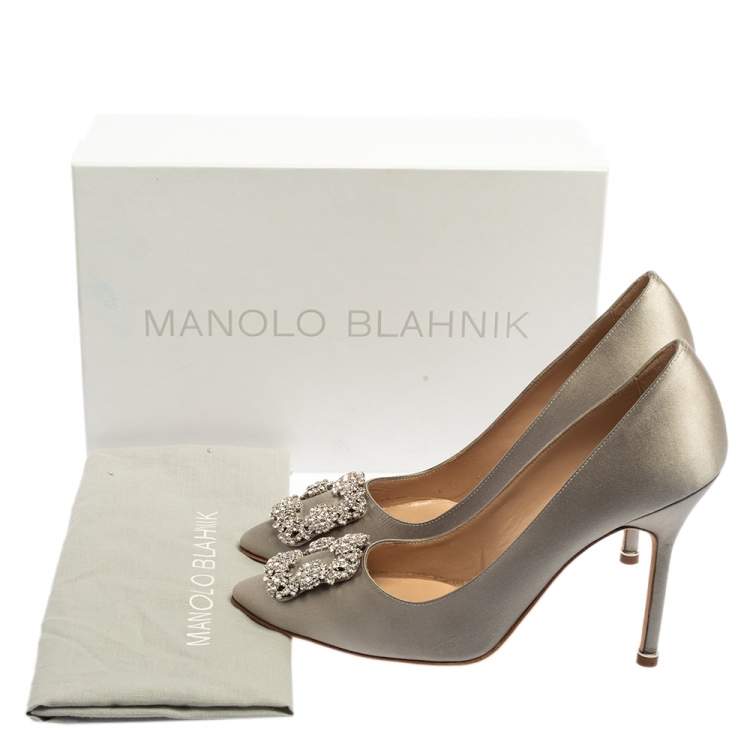 Pre Owned Manolo Blahnik Grey Satin Hangisi  Pumps Size 39