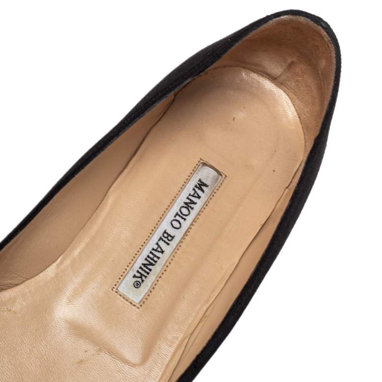Pre Owned Manolo Blahnik Black Satin Hangisi Crystal Embellished Flats Size 38.5