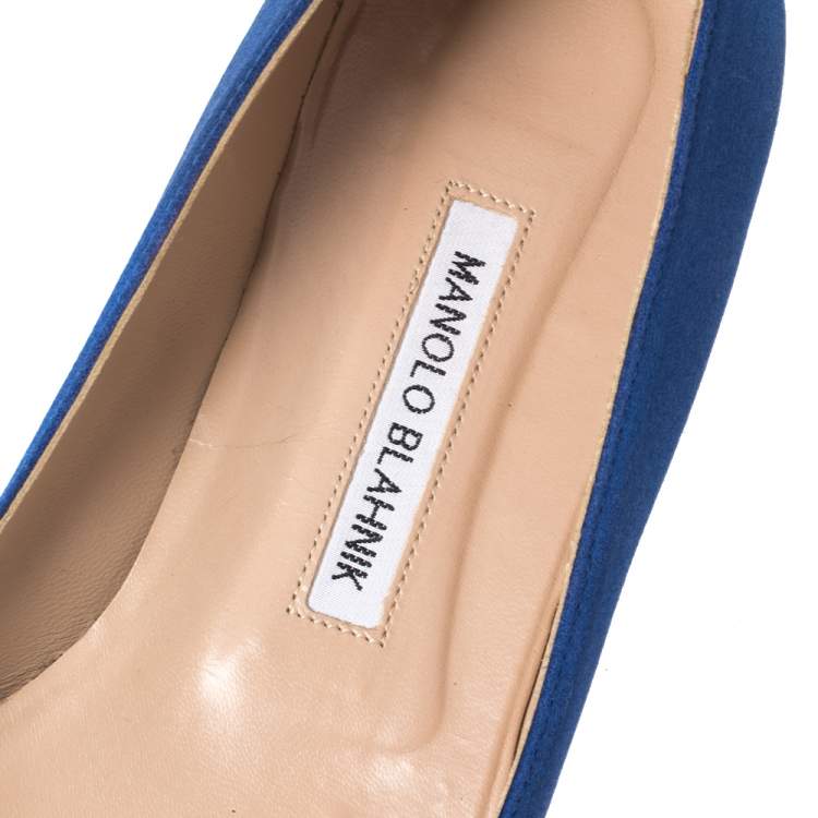 Pre Owned Manolo Blahnik Blue Satin Hangisi Ballet Flats Size 39.5