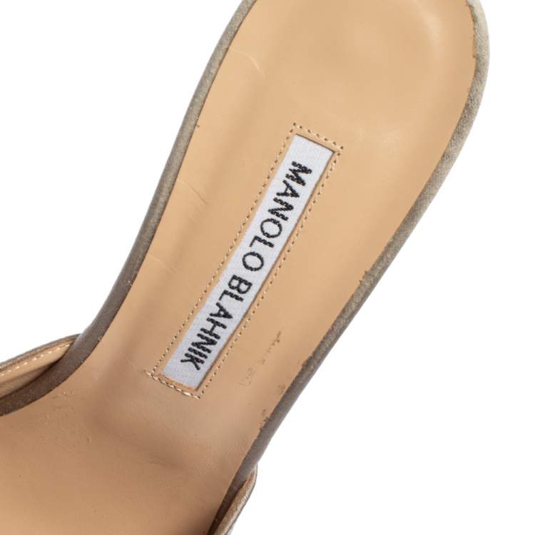Pre Owned Manolo Blahnik Grey Satin Hangisi Pointed Toe Mules Size 38