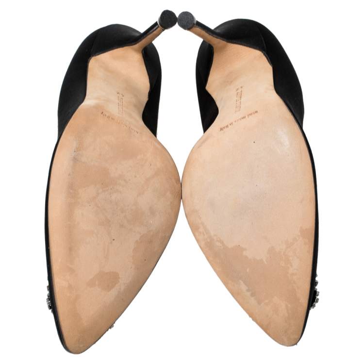 Pre Owned Manolo Blahnik Black Satin Hangisi Pointed Toe Pumps Size 42