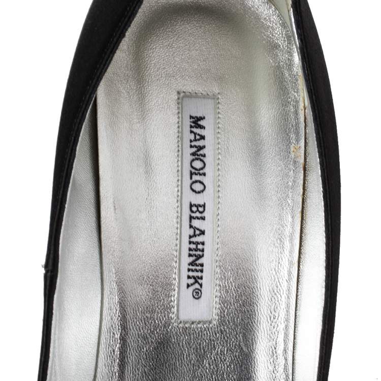 Pre Owned Manolo Blahnik Black Satin Hangisi Pointed Toe Pumps Size 42
