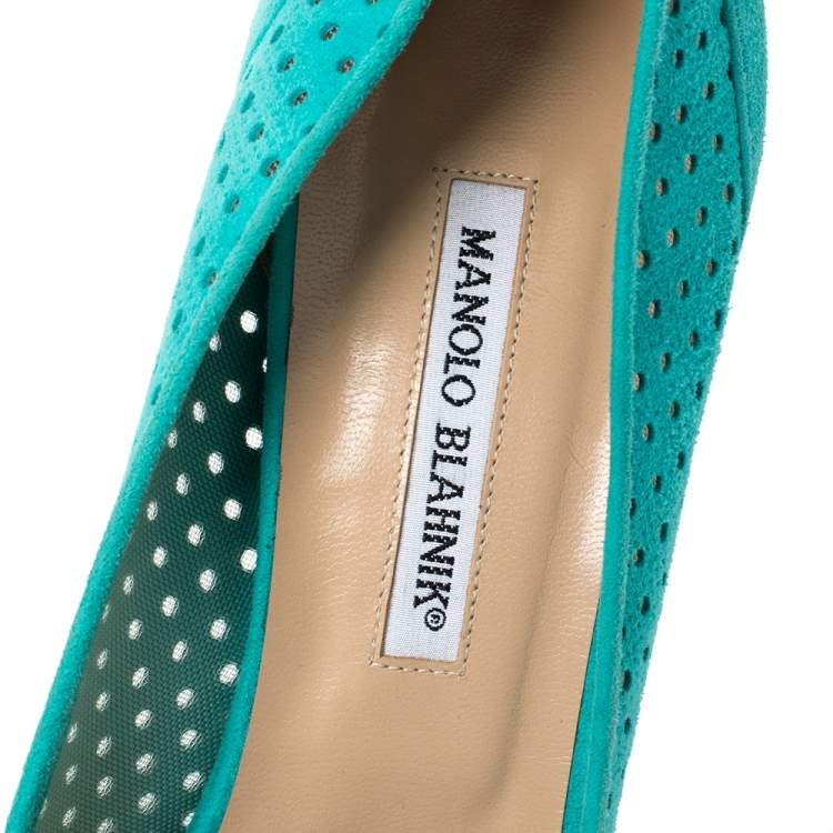 Pre Owned Manolo Blahnik Blue Perforated Suede BB Pointed Toe Pumps Size 42