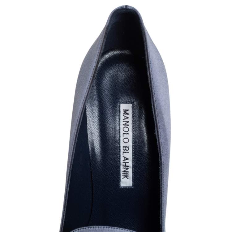 Pre Owned Manolo blahnik Blue Satin Embellishment  Pumps Size 38.5