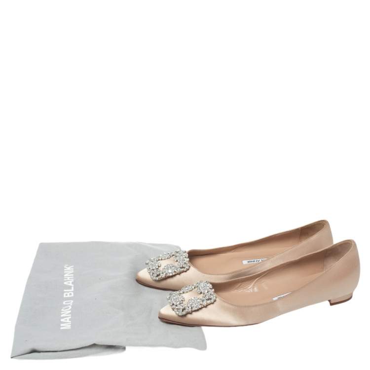 Pre Owned Manolo Blahnik Nude Beige Satin Hangisi Ballet Flats Size 36.5