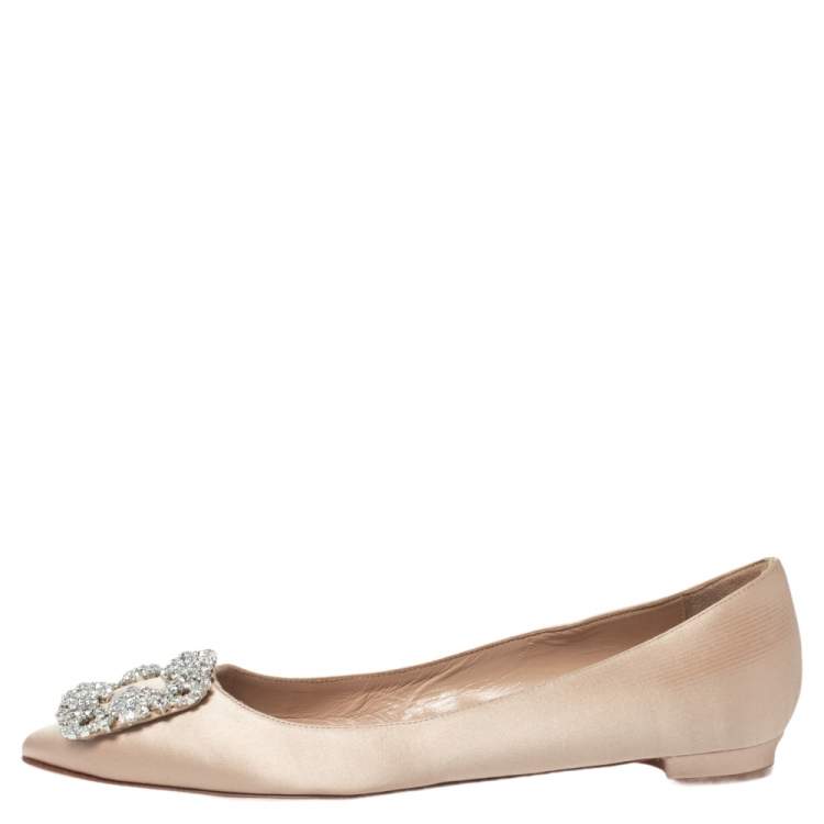 Manolo Blahnik Nude Beige Satin Hangisi Ballet Flats Size 36.5