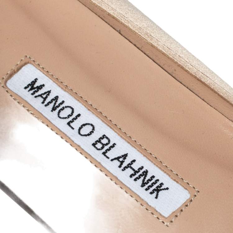 Pre Owned Manolo Blahnik Nude Beige Satin Hangisi Ballet Flats Size 36.5