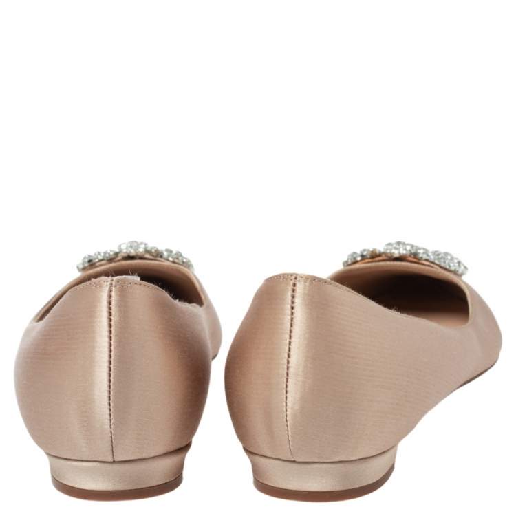 Pre Owned Manolo Blahnik Nude Beige Satin Hangisi Ballet Flats Size 36.5