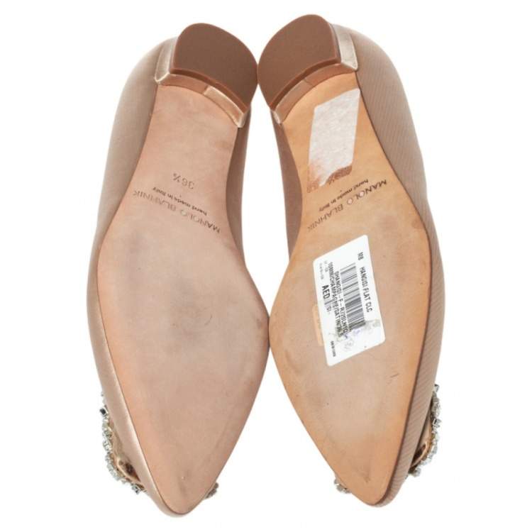 Pre Owned Manolo Blahnik Nude Beige Satin Hangisi Ballet Flats Size 36.5