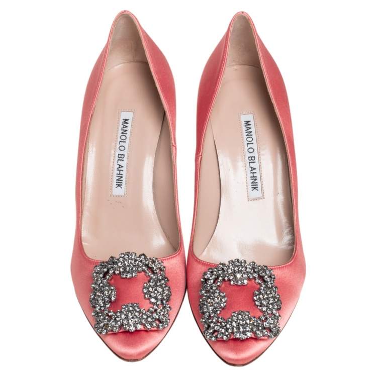 Pre Owned Manolo Blahnik Pink  Satin Hangisi Pumps Size 35