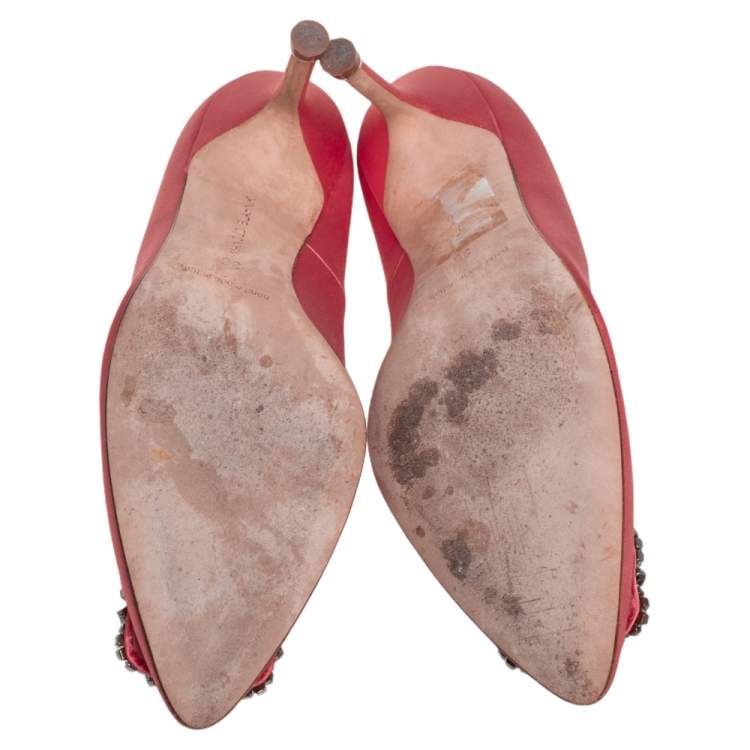 Pre Owned Manolo Blahnik Pink  Satin Hangisi Pumps Size 35