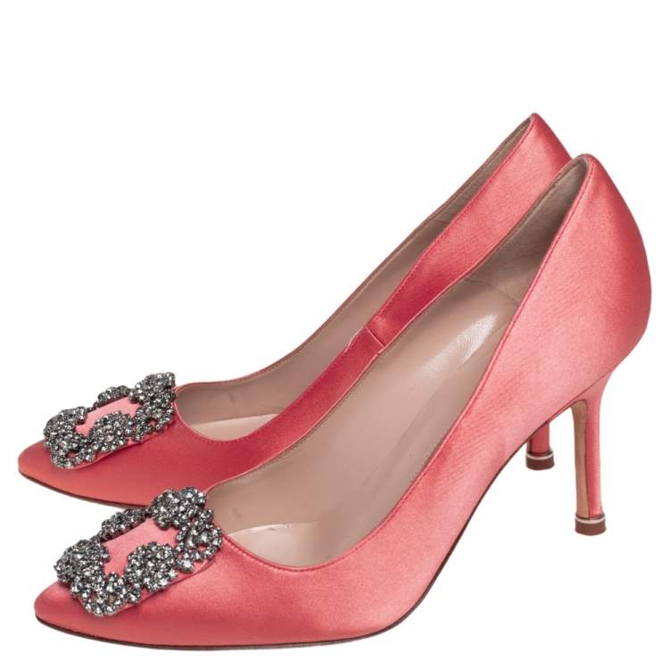 Pre Owned Manolo Blahnik Pink  Satin Hangisi Pumps Size 35