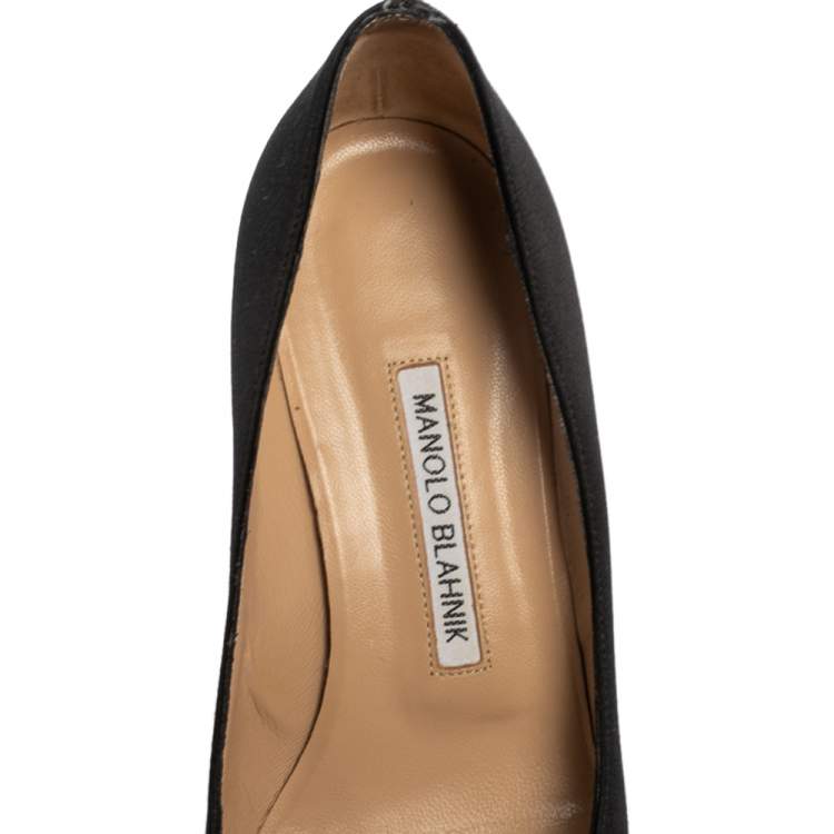 Pre Owned Manolo Blahnik Black Satin Hangisi  Pumps Size 37.5
