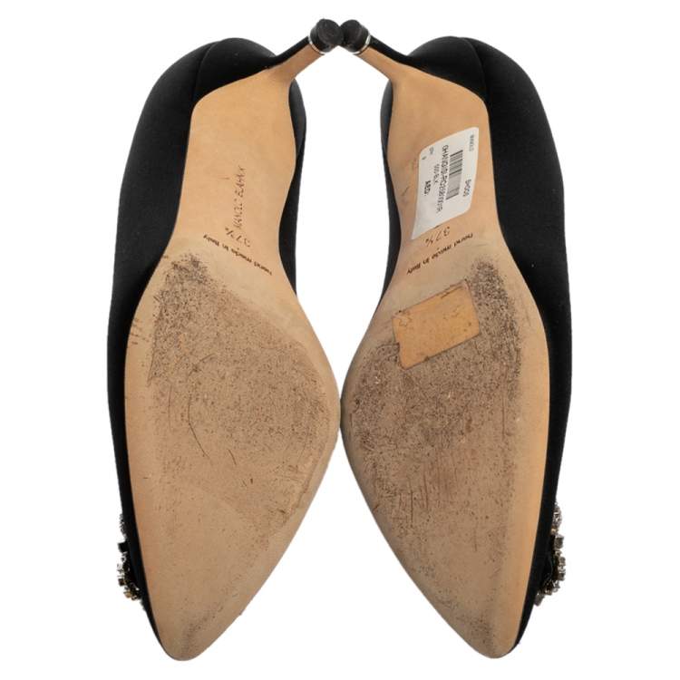 Pre Owned Manolo Blahnik Black Satin Hangisi  Pumps Size 37.5