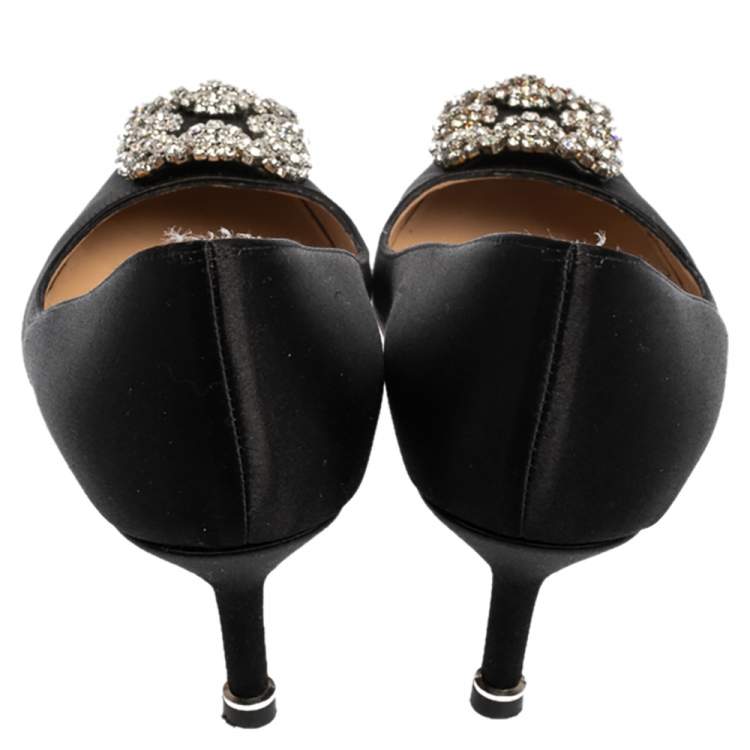Pre Owned Manolo Blahnik Black Satin Hangisi  Pumps Size 37.5