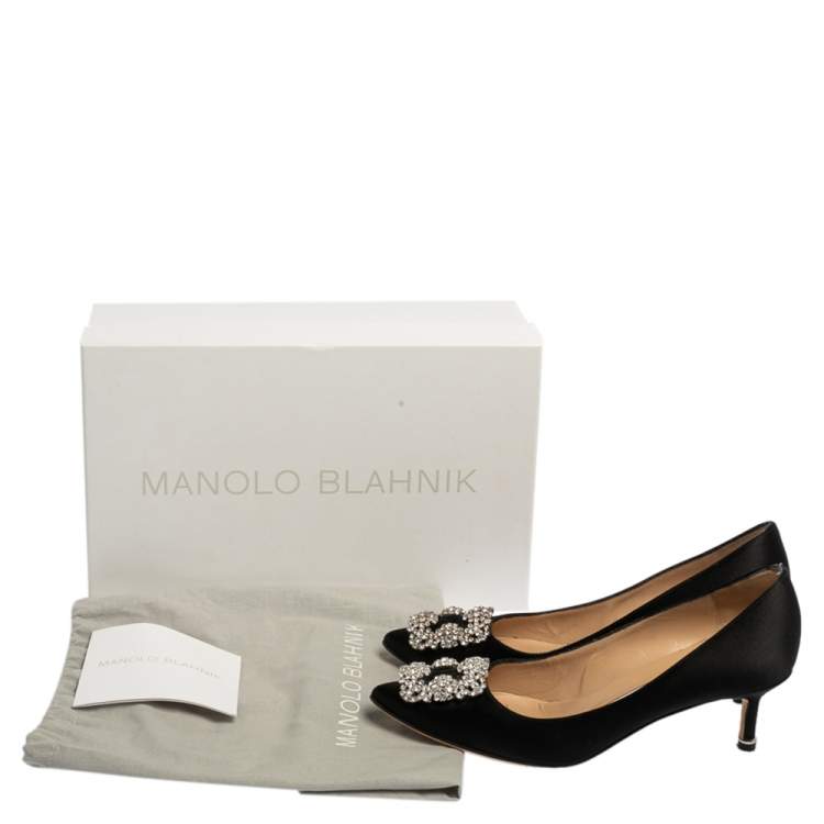 Pre Owned Manolo Blahnik Black Satin Hangisi  Pumps Size 37.5