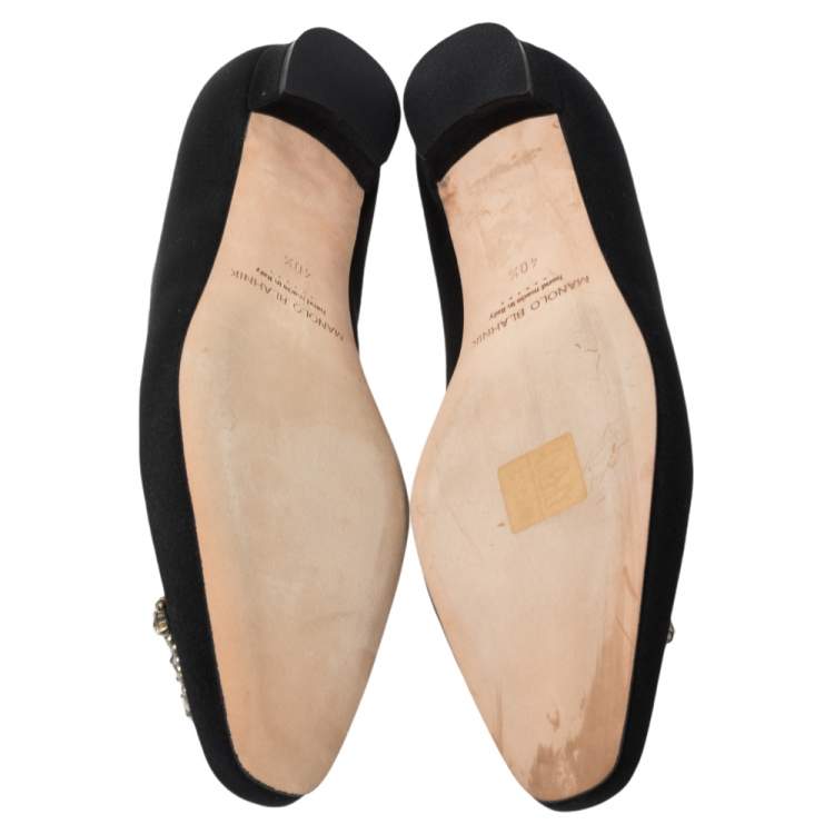 Pre Owned Manolo Blahnik Black Satin Okkato Crystal Embellished Ballet Flats Size 40.5