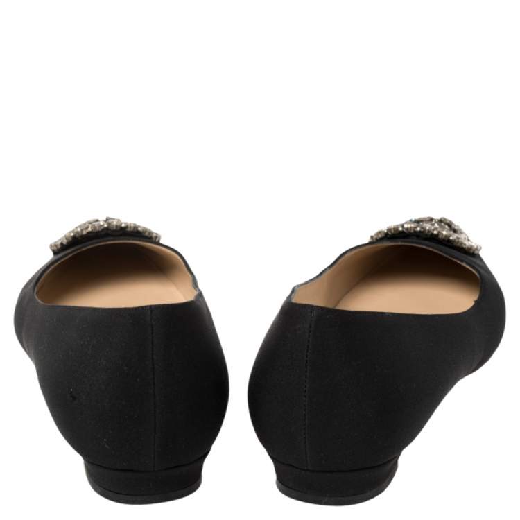 Pre Owned Manolo Blahnik Black Satin Okkato Crystal Embellished Ballet Flats Size 40.5